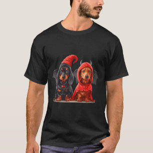 Cute Halloween Dachshund Dogs Devil Costume Black T-Shirt