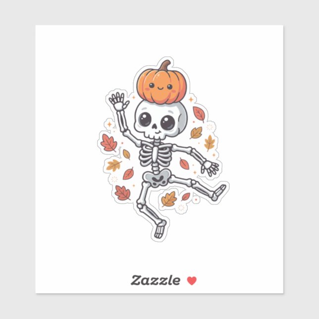 Cute Halloween Dancing Skeleton with Pumpkin Head (Sheet)