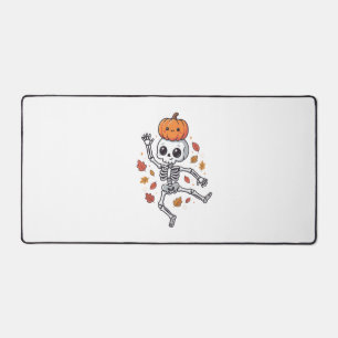 Cute Halloween Dancing Skeleton with Pumpkin Head Desk Mat
