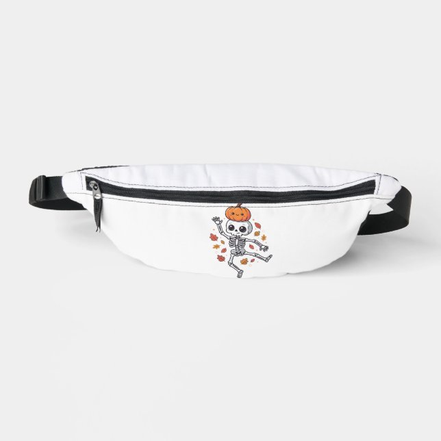Cute Halloween Dancing Skeleton with Pumpkin Head Fanny Pack (Front)