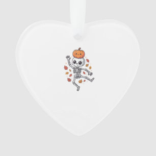 Cute Halloween Dancing Skeleton with Pumpkin Head Ornament