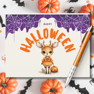 Cute Halloween Deer with Pumpkin Happy Halloween Holiday Postcard