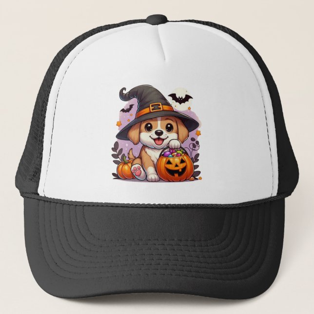 Cute Halloween dog/puppy Trucker Hat (Front)