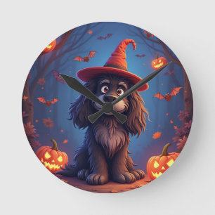 Cute Halloween dog Round Clock