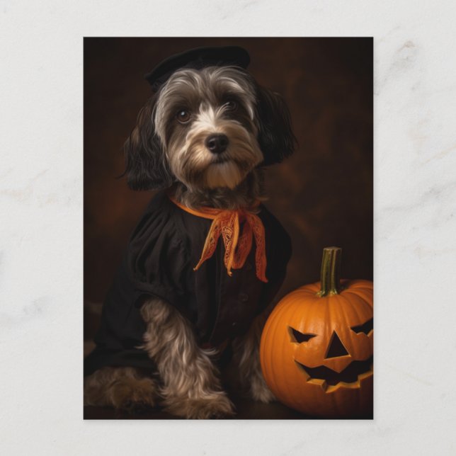 Cute Halloween Dog With Jack O Lantern Postcard (Front)