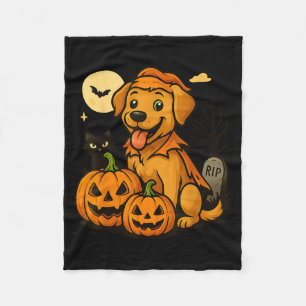 Cute Halloween Dog With Pumpkins And Black Cat Fleece Blanket