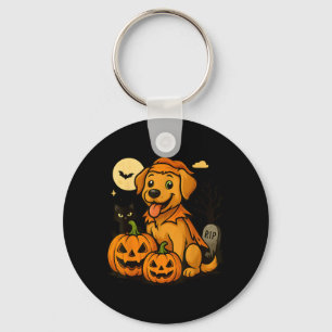 Cute Halloween Dog With Pumpkins And Black Cat Keychain