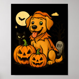 Cute Halloween Dog With Pumpkins And Black Cat Poster