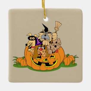 Cute Halloween dogs in a Pumpkin Ceramic Ornament