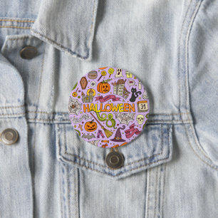 Cute Halloween Doodle Pattern 3 Inch Round Button