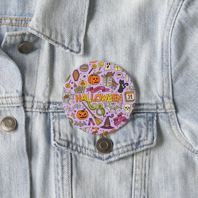 Cute Halloween Doodle Pattern 3 Inch Round Button (In Situ)