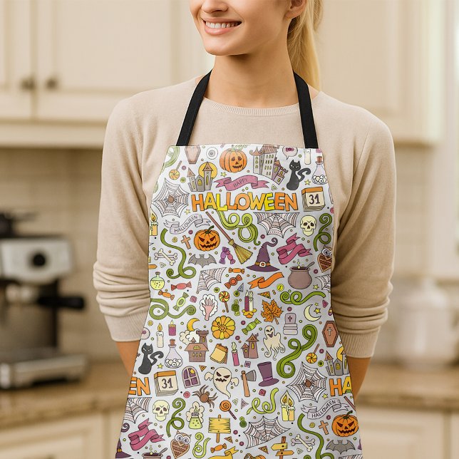Cute Halloween Doodle Pattern Apron (Creator Uploaded)