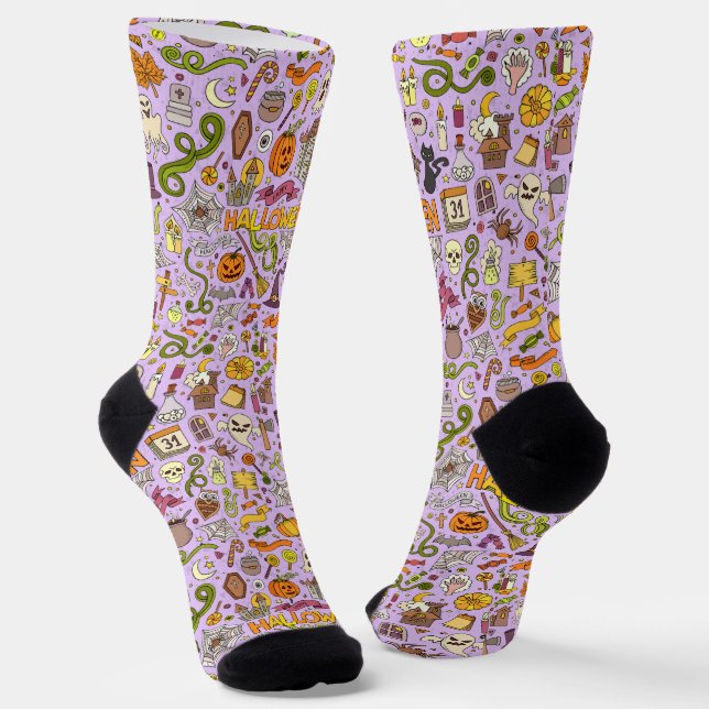 Cute Halloween Doodle Pattern Socks (Angled)