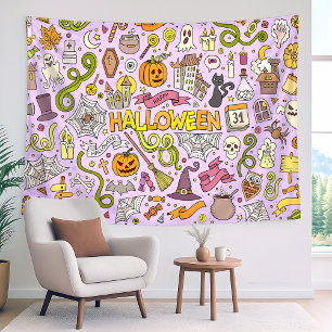 Cute Halloween Doodle Pattern Tapestry