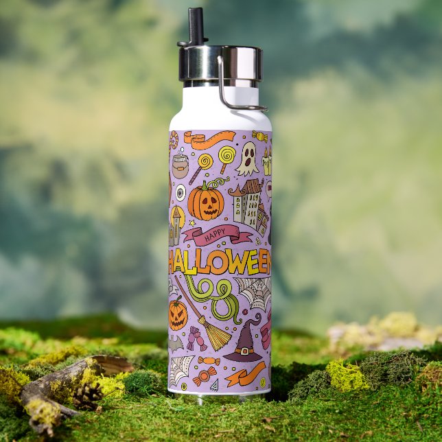Cute Halloween Doodle Pattern Water Bottle (Outdoor)