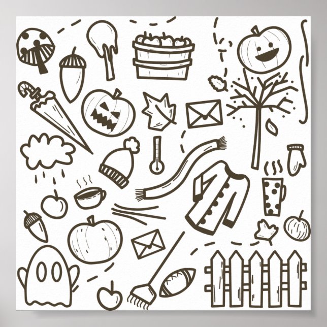 Cute Halloween Doodle Seamless Pattern, Halloween Poster (Front)