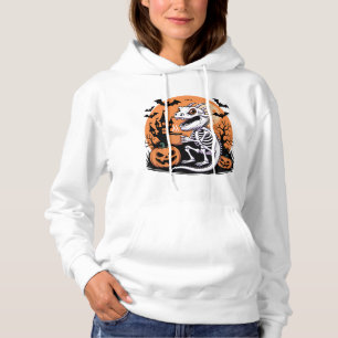 Cute Halloween Dragon Skeleton with Coffee Hoodie