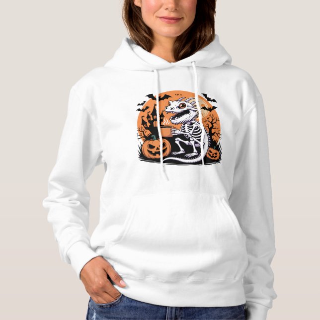 Cute Halloween Dragon Skeleton with Coffee Hoodie (Front)