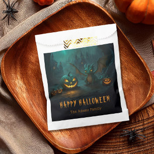 Cute Halloween Dragon with Scary Pumpkins Name Favour Bag