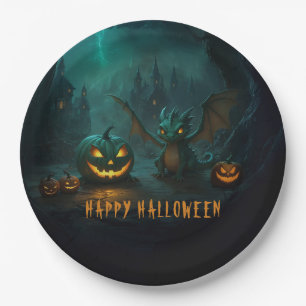Cute  Halloween Dragon with Scary Pumpkins Paper Plate