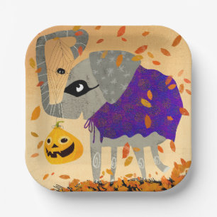 Cute Halloween Elephant Square Paper Plate