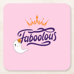 Cute Halloween, Faboolous, Cute Ghost, Preppy Square Paper Coaster