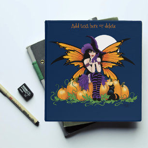 Cute Halloween Fairy Pumpkin Patch Black Cat Binder