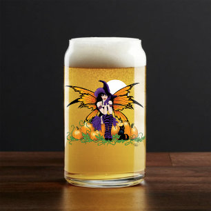 Cute Halloween Fairy Pumpkin Patch Black Cat Can Glass