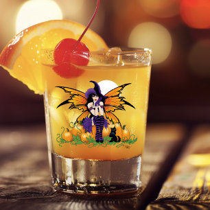 Cute Halloween Fairy Pumpkin Patch Black Cat Shot Glass