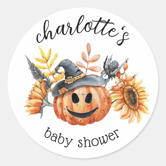 Cute Halloween Fall Autumn Pumpkin Baby Shower Classic Round Sticker (Front)