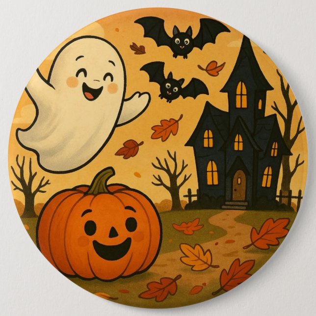 Cute Halloween/fall ghost pumpkin cartoon 6 Inch Round Button (Front)