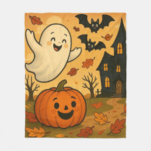 Cute Halloween/fall ghost pumpkin cartoon Fleece Blanket
