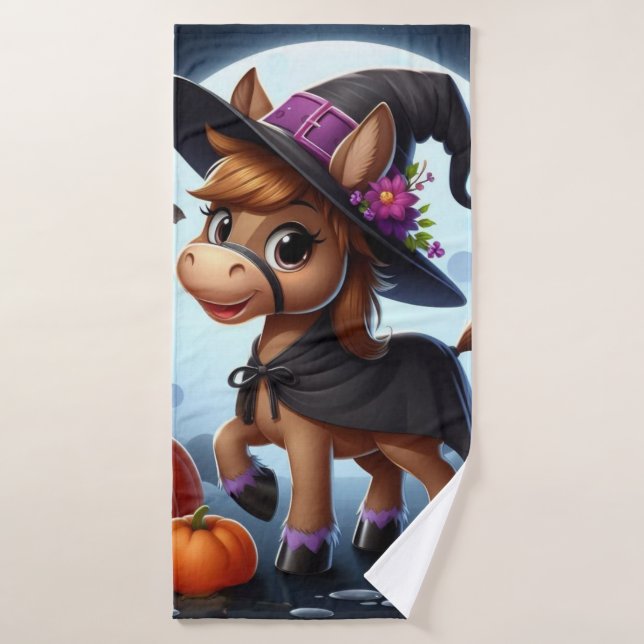 Cute Halloween/Fall horse, bat & pumpkins Bath Towel (Bath Towel)
