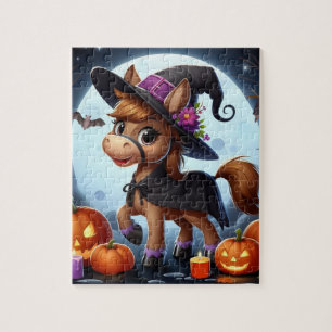 Cute Halloween/Fall horse, bat & pumpkins Jigsaw Puzzle