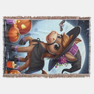 Cute Halloween/Fall horse, bat & pumpkins Throw Blanket