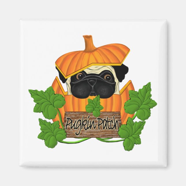 Cute Halloween Fall Pug Pugkin Pumpkin Patch Magnet (Front)