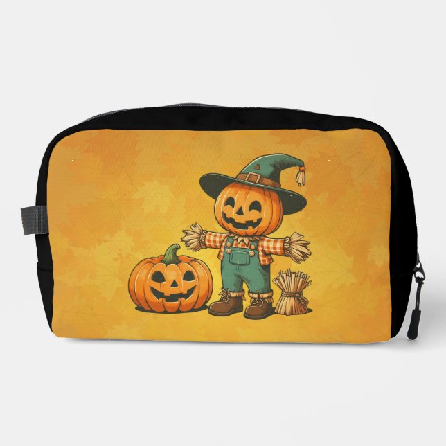 Cute Halloween/Fall scarecrow and pumpkin Dopp Kit (Front)