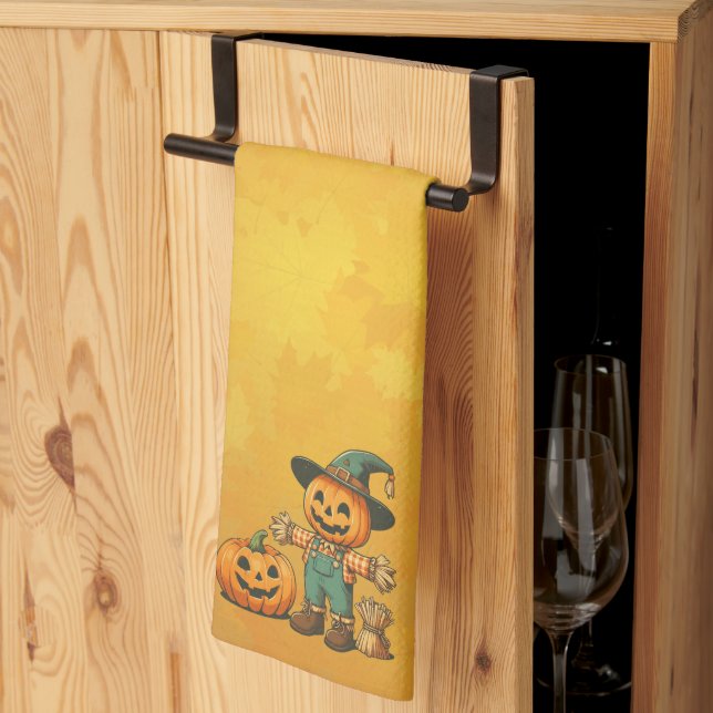 Cute Halloween/Fall scarecrow and pumpkin Kitchen Towel (Thirds Fold)
