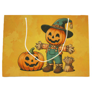 Cute Halloween/Fall scarecrow and pumpkin Large Gift Bag