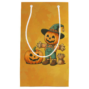Cute Halloween/Fall scarecrow and pumpkin Small Gift Bag