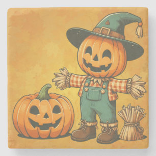 Cute Halloween/Fall scarecrow and pumpkin Stone Coaster