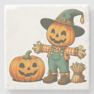 Cute Halloween/Fall scarecrow and pumpkin Stone Coaster