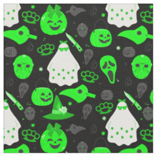 cute halloween floral ghost acid green fabric