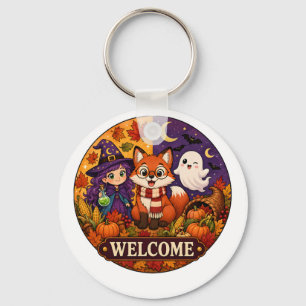 Cute Halloween Fox Witch Ghost Fall Autumn Welcome Keychain