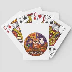 Cute Halloween Fox Witch Ghost Fall Autumn Welcome Playing Cards