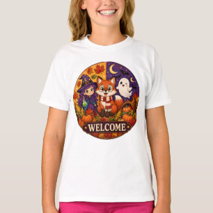 Cute Halloween Fox Witch Ghost Fall Autumn Welcome T-Shirt