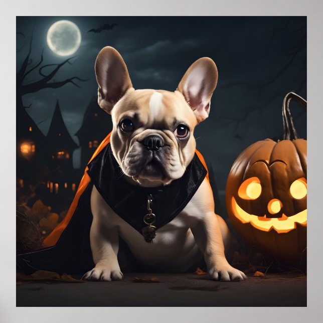 Cute Halloween French Bulldog Puppy October Night Poster (Front)