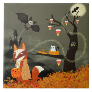 Cute Halloween Friends Ceramic Tile