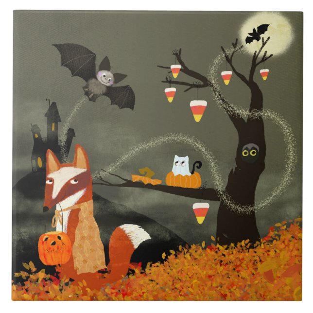 Cute Halloween Friends Ceramic Tile (Front)
