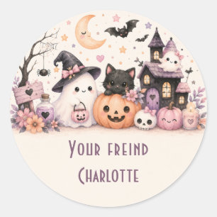 Cute Halloween Friends Name Round Sticker